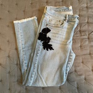 LOFT Modern Skinny Cropped Floral Velvet Embroidered Jeans